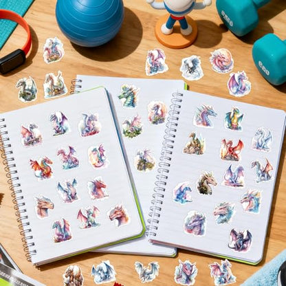 Cartoon Dragon Stickers for Adults - 100 Pcs Magic Pterosaur Water Bottle Stickers, Cool Cute Waterproof Scrapbook Sticker for Teen, Vinyl Decals for Vision Board Laptop Journal - style: Dragon