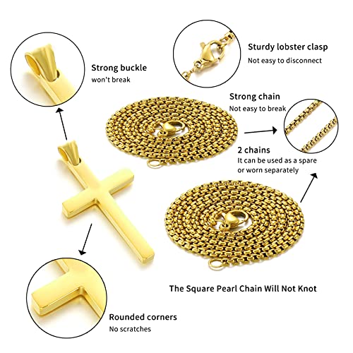 SKQIR Stainless Steel Cross Necklace for Men Silver Cross Necklace for boy Small Cross Pendant Necklace Simple Jewelry Cross Chain Gifts for Men - color: Gold:Cross Pendant 0.7'' * 1.2'', style: Chain 18 inches