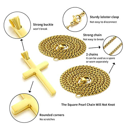 SKQIR Stainless Steel Cross Necklace for Men Silver Cross Necklace for boy Small Cross Pendant Necklace Simple Jewelry Cross Chain Gifts for Men - color: Gold:Cross Pendant 0.7'' * 1.2'', style: Chain 18 inches
