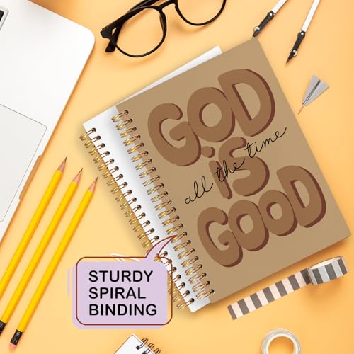 Yhtrg Brown Preppy God Is Good Notebooks, Brown Christian Spiral Notebook Gift for Women, Bible Journaling Notebooks for Office School Supplies, 5.5x8.3 Inch - color: god9