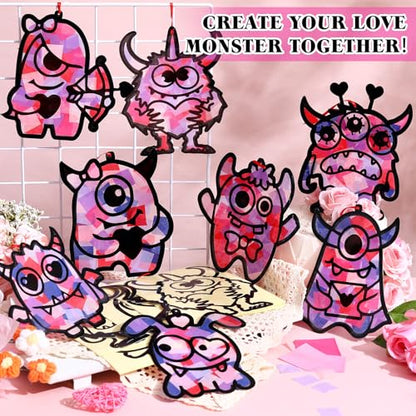 Eersida 32 Pcs Valentine Suncatcher Craft Kit Stained Glass DIY - style: Valentine