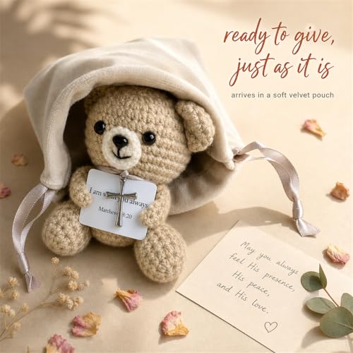 Crochet Prayer Bear with Bible Verse Card, Christian Gift for Women