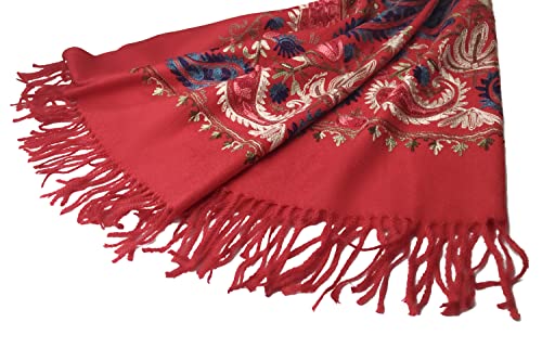 Urban CoCo Embroidered Scarf for Women, Tassel Shawl, Soft Lightweight Wrap - color: #5-red