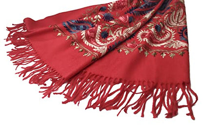 Urban CoCo Embroidered Scarf for Women, Tassel Shawl, Soft Lightweight Wrap - color: #5-red