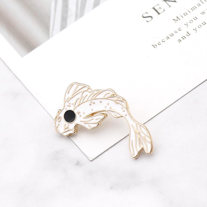 2Pcs coadipress Lovely Fish Brooch Enamel Lapel Brooches Pin Set Cute Cartoon Koi Fish Pins for DIY Backpacks Clothes Bags Jackets Hat Jewelry Accessories Gift - color: Black White