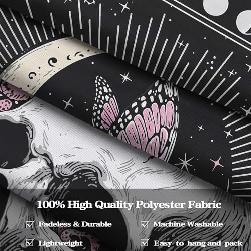 Accnicc Gothic Skull Butterfly Mushroom Tapestry 90 x 68 Inch - color: Pink White, size: 90"L x 68"W