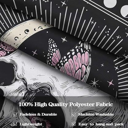 Accnicc Gothic Skull Butterfly Mushroom Tapestry 90 x 68 Inch - color: Pink White, size: 90"L x 68"W