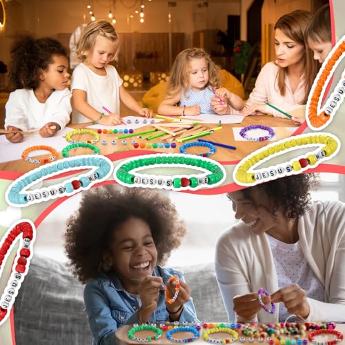 Ferreve 35 Sets Jesus Loves Me Christian Bracelet Craft Kit for VBS - color: Rainbow, style: Jesus Love Me