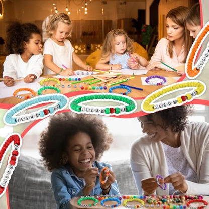 Ferreve 35 Sets Jesus Loves Me Christian Bracelet Craft Kit for VBS - color: Rainbow, style: Jesus Love Me