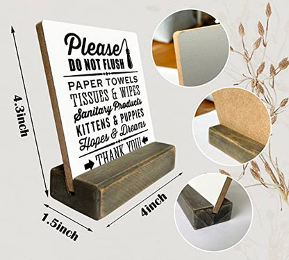 Farmhouse 'Do Not Flush' Plaque with Pawsome Kittens & Puppies on Wooden Stand - color: Bathroom01
