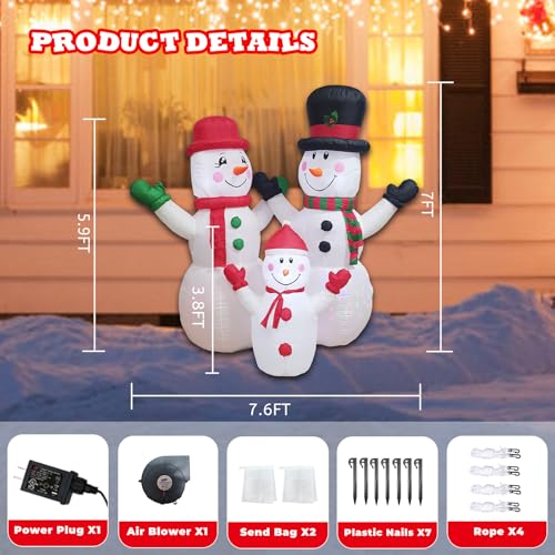 Christmas Inflatable Snowman Family Decorations Blow Up - 7FT Giant Outdoor Snowman Decor with Rotating Lights | Xmas Inflatable for Indoor Outdoor Yard Lawn Garden Party - style: The Snowman Family