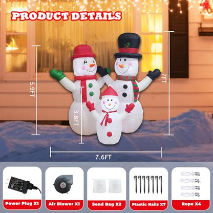 Christmas Inflatable Snowman Family Decorations Blow Up - 7FT Giant Outdoor Snowman Decor with Rotating Lights | Xmas Inflatable for Indoor Outdoor Yard Lawn Garden Party - style: The Snowman Family
