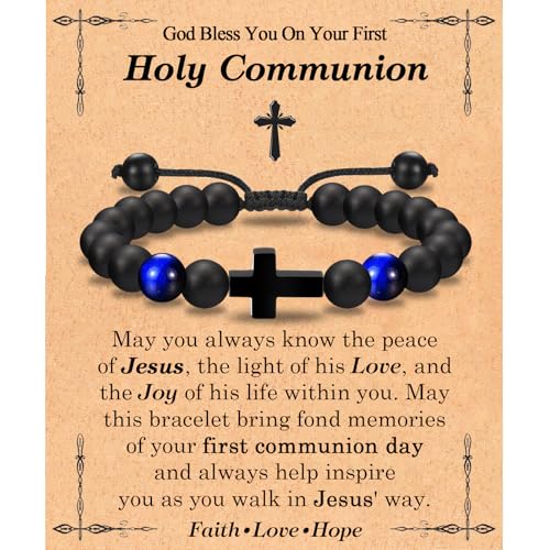 EFVISD Cross Bracelet for Boys Kids Mens Son Grandson Nephew Brother - color: First Communion