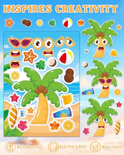 Aowplc 48 Summer Make-a-Face Sticker Sheets for Kids - style: Summer Vibe