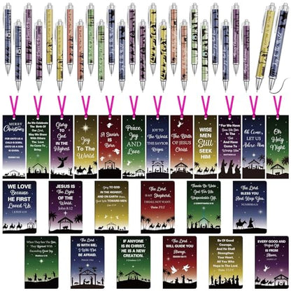 72 Pcs Christian Gifts Bulk Christmas Nativity Bookmark Bible Verse Ballpoint Pen Religious Scripture Notepads Prayer Journal Inspirational Notebook Mini Notepads for Women Men Church Xmas Office