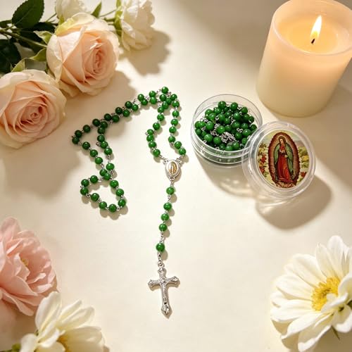 24Pcs Rose Scented Catholic Rosaries Necklaces Rosary Beads Necklace - color: Green