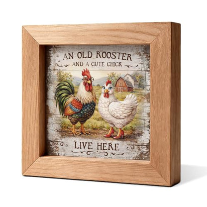 An Old Rooster And A Cute Chick Live Here Sign, Farm Chicken Coop Decor - color: An Old48