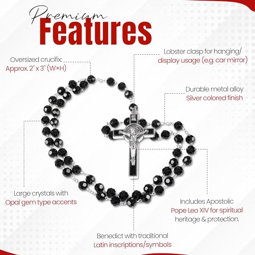 SANCTUM VERITAS Catholic Rosary Necklace | Large Italian Prayer Beads Gift - style: Black Crystal