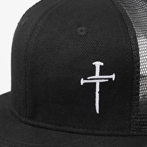 Christian Hats for Men Women - Cross Faith Flat Snapcback Hats - Religious Gifts for Thanksgiving Christmas - color: Black Mesh/White Cross