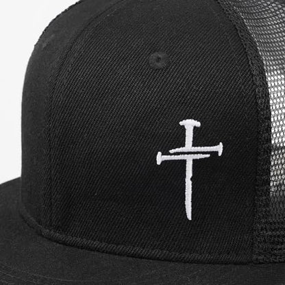 Christian Hats for Men Women - Cross Faith Flat Snapcback Hats - Religious Gifts for Thanksgiving Christmas - color: Black Mesh/White Cross