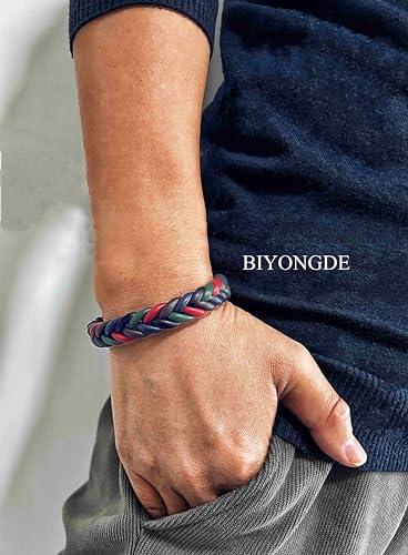 Handmade Braided Leather Bracelet, Black Stainless Steel Clasp, Mens, Cool Classic Stylish - color: Colorful