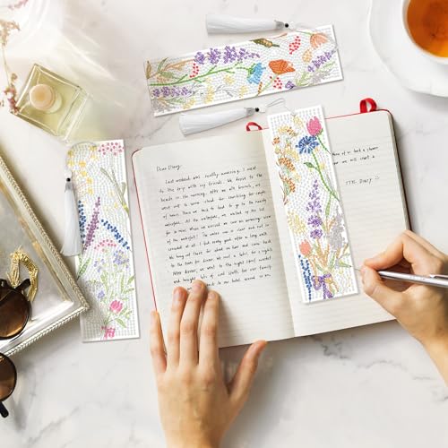 8 Pieces Christian Bible Verse Diamond Art Bookmarks 5d Christian Beaded Bookmark Acrylic Tassel Bookmark for DIY Making Beginners Adults Arts Craft Supplies (Wildflowers) - color: Wildflowers