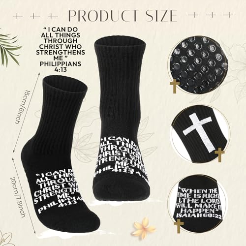 Glitopper Men's Cross Grip Soccer Socks Christian - color: Black, style: Philippians 4:13