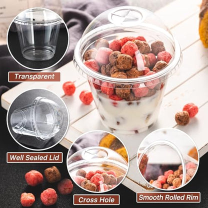 Lullaby 50 Pack 9oz Clear Plastic Cups with Dome Lids, Dessert Fruit Cups - size: 50PACK