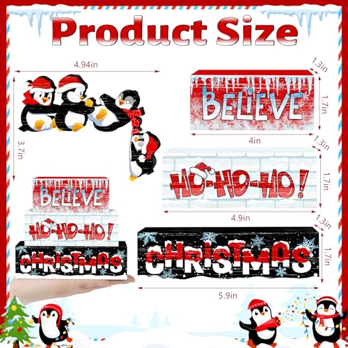 Britimes Christmas Tiered Tray Decor Set, 4 Pack Wooden Table Sign, Penguin - style: Penguin