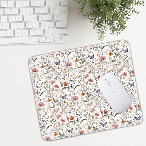 Mouse Pad for Desk with Stitched Edge, Premium Cute Washable Mouse Pads. Computer Mousepad with Non-Slip Rubber Base, Mousepads for Laptop, 9.25x7.75x0.12 inch (Floral Butterflies) - color: Floral Butterflies