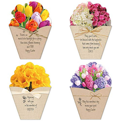 Current Die Cut Easter Bouquet Value Greeting Card Set - Value Pack of 8 Cards for Kids & Adults With White Envelopes, 4 Design Prints, Large 5" x 7" Greetings - color: Bouquet