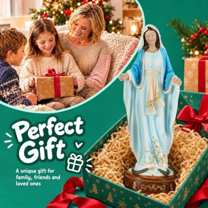 12-Inch Virgin Mary Statue, Catholic Our Lady of Grace - color: White+blue