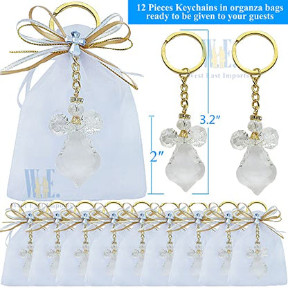 WE 12 Pcs Angel Crystal Keychains, Organza Bag Wedding Party Favors