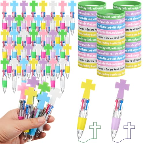 Kosiz 72 Pcs Sunday School Prizes, 36 Bible Verse Jesus Bracelets 36 Cross Ballpoint Pens, Religious Gifts Bulk for Christian Party Favors, Church Events, Vbs, Christian Gifts for Back to School