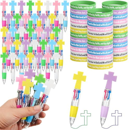 Kosiz 72 Pcs Sunday School Prizes, 36 Bible Verse Jesus Bracelets 36 Cross Ballpoint Pens, Religious Gifts Bulk for Christian Party Favors, Church Events, Vbs, Christian Gifts for Back to School