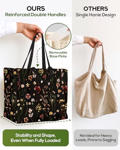 Miss Adola Extra Large Canvas Grocery Tote Bag - color: Black Floral