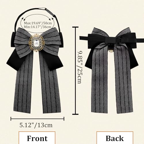 Womens Bow Tie Adjustable Rhinestone Bowtie for Women Ladies Girls Pre-tied Womens Tie for Shirt Suit Uniform - color: Black-strap