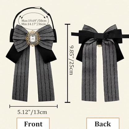 Womens Bow Tie Adjustable Rhinestone Bowtie for Women Ladies Girls Pre-tied Womens Tie for Shirt Suit Uniform - color: Black-strap