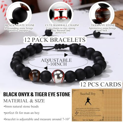 12 Set Sport Adjustable Bracelets Gift - color: Black, size: Baseball