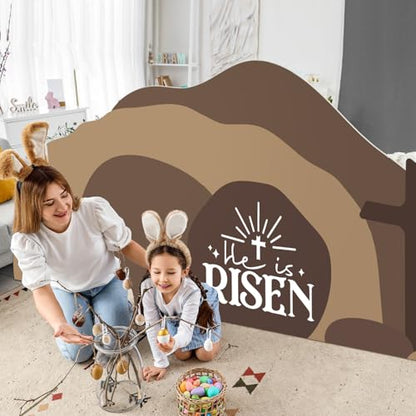Teling Empty Tomb Easter Scene and Cross Decoration Easter Resurrection Scene Cardboard Stand up Jesus Nativity Cross Decor He Is Risen Cardboard Decor for Religious Home Office Christian Gifts - style: Easter
