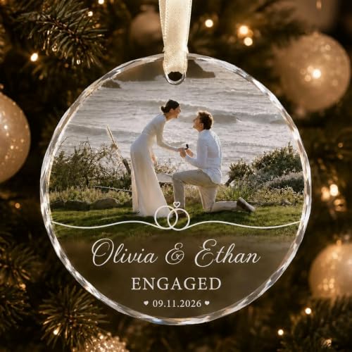 Personalized Engagement Photo Glass Ornament, Engaged Couples Photo Gift, Wedding Ornament, for Couple - color: Ds 06