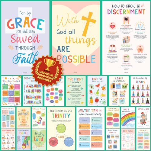 EXCOOL CLUB Sunday School Classroom Posters, 24 Pc 11x17 Bible Set Colorful - color: Sunday School Colorful, size: 24 pcs 11x17 inch
