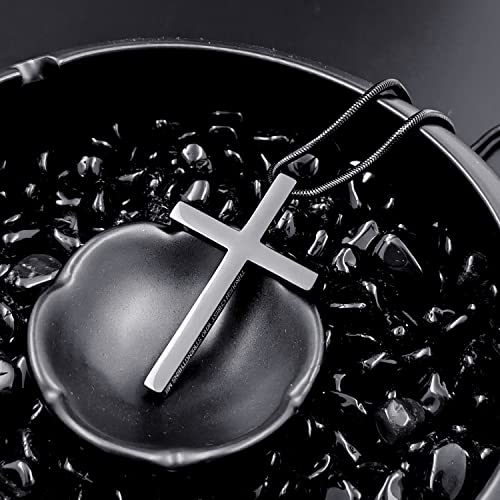 Cross Necklace for Men Christmas Gift Cross Pendant Strength Bible Verse Stainless Steel Necklaces - style: WHERE GOD GUIDES HE PROVIDES