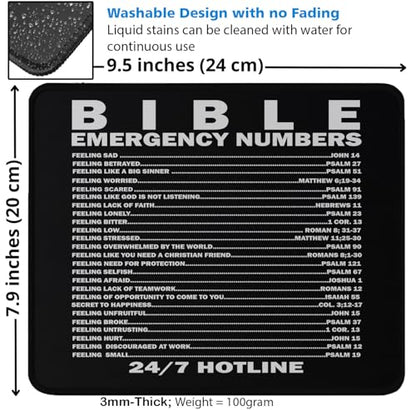 Bible Emergency Numbers Mouse Pad, 9.5x7.9 Inches, Scripture Reference List, Christian Inspirational Desk Accessory Mouse Mat