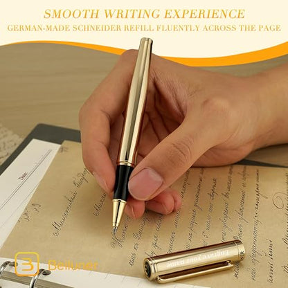 BEILUNER Luxury Personalized Gold Rollerball Pen, Stunning 24K Gold Finish, Noble and Elegant Designs,Schneider Refill, Fancy Gift Set for Men & Women, Executive Writing, Office, Nice Graduation Gift - color: Gold (Personalized)