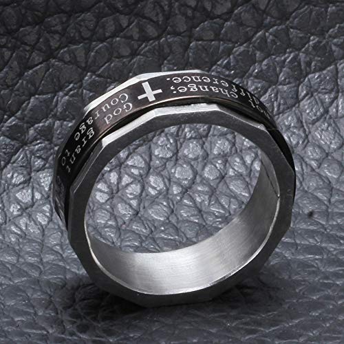 Lords Prayer Cross Spinner Rings Men's Womens Stainless Steel Religious Fidget Bands for Easter Christmas Birthday, Size 7-12 - color: god grant me