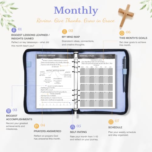 Ospelelf Refillable Prayer Journal with Leather Blue 6 Ring Binder 3-Month - color: blue