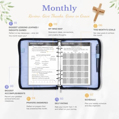 Ospelelf Refillable Prayer Journal with Leather Blue 6 Ring Binder 3-Month - color: blue
