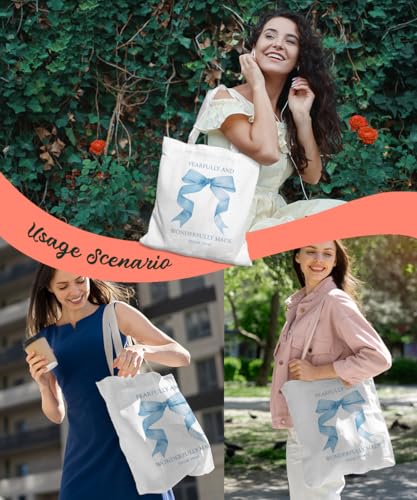Coquette Bow Bible Canvas Tote Bag for Women Teens Teen Girls, Pink Bow Girls Tote Bag, Coquette Gifts - color: Blue Bow Bible