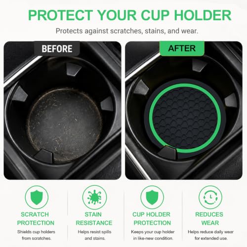 4PCS Car Cup Holder Coasters - 2.75 Inch Non-Slip Insert Water Bottle Holder Pads, Dustproof Automotive Interior Accessories Mat, Universal for Vehicles, Trucks, RVs (Green) - color: Green
